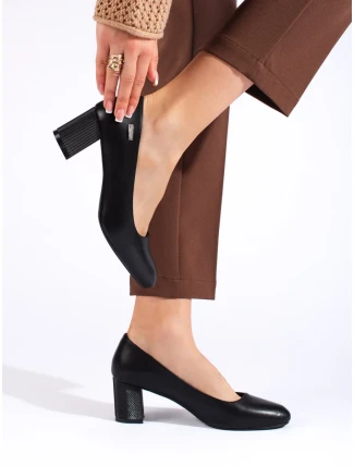 Luxusné čierne lodičky pre ženy na širokom podpätku Luxusné čierne lodičky pre ženy na širokom podpätku