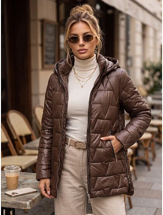 Dámska prešívaná bunda s odnímateľnou kapucňou, hnedá, FashionStreet TY5796 Dámska prešívaná bunda s odnímateľnou kapucňou, hnedá, FashionStreet TY5796