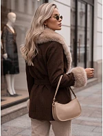 Płaszcz damski dwurzędowy z odpinanym kołnierzem brązowy FashionStreet TY6079 Płaszcz damski dwurzędowy z odpinanym kołnierzem brązowy FashionStreet TY6079