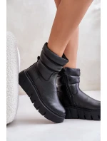 Zazoo 60512 Botki Damskie Skórzane Na Zamek Ocieplane Filcem Czarne