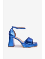 Lakierowane Sandały Damskie Na Słupku Niebieskie Marila