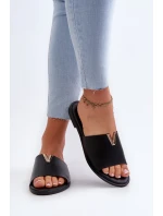 Klapki Damskie Eko Skórzane Na Płaskim Obcasie Czarne Maliha