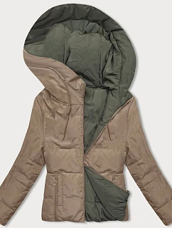 Obojstranná krátka bunda s kapucňou béžovo-khaki (B8181-101011)