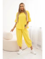Súprava bavlnená blúzka + nohavice žltá