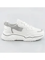 Bielo-šedé dámske sneakersy s brokátovými vsadkami (LU-2)
