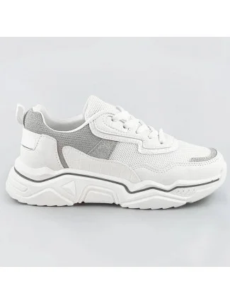 Bielo-šedé dámske sneakersy s brokátovými vsadkami (LU-2)