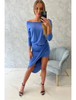 Asymetrické šaty, 3/4 rukávy, džínsovina