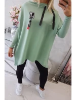 Oversize mikina s asymetrickými bokmi tmavo mätová