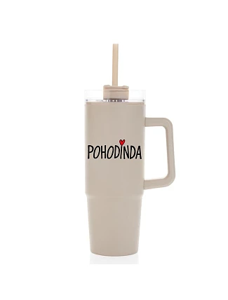 POHODINDA - béžová cestovní termoska s průhledným víčkem 900 ml