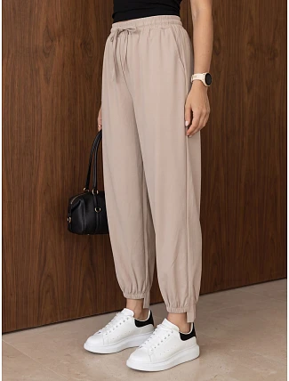 Dámske joggerové nohavice s gumou v páse, béžové, FashionStreet UY3154
