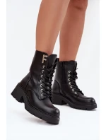 Botki Workery Damskie Na Klocku Ocieplane Z Literą F Czarne Lurina