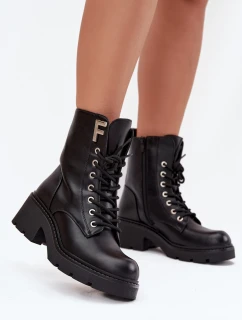 Botki Workery Damskie Na Klocku Ocieplane Z Literą F Czarne Lurina