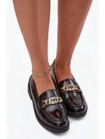 Lakované dámske mokasíny so zlatým zdobením S.Barski - čierne Lakované dámske mokasíny so zlatým zdobením S.Barski - čierne