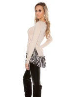 Dámsky sveter tunika 2v1 6544 Tmavomodrá s ecru - Koucla Dámsky sveter tunika 2v1 6544 Tmavomodrá s ecru - Koucla