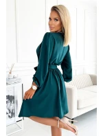BINDY - Veľmi žensky pôsobiace dámske šaty vo fľaškovo zelenej farbe s dekoltom 339-2 BINDY - Veľmi žensky pôsobiace dámske šaty vo fľaškovo zelenej farbe s dekoltom 339-2