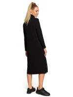 Dámske pletené midi šaty s pruhmi a logami M688 čierne - MOE Dámske pletené midi šaty s pruhmi a logami M688 čierne - MOE