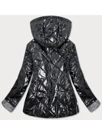 Lesklá čierna prešívaná dámska bunda (B9573)