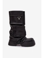 Ocieplane Wsuwane Kozaki Damskie Na Masywnej Platformie Z Kieszeniami Czarne Clarinda