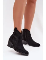 Dámské perforované kotníkové boty na podpatku S.Barski HY61-8013 Černé