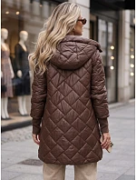 Dlhá dámska prešívaná prechodová bunda, hnedá, FashionStreet TY5862 Dlhá dámska prešívaná prechodová bunda, hnedá, FashionStreet TY5862