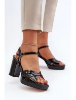 Lakierowane Sandały Damskie Na Słupku Czarne D&A MR38-668