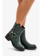 Zazoo Kožené členkové topánky s nízkym podpätkom Tmavo zelená Zazoo Kožené členkové topánky s nízkym podpätkom Tmavo zelená