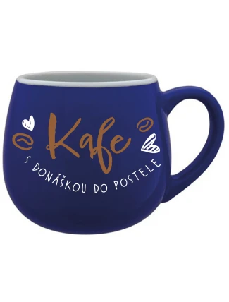 KAFE S DONÁŠKOU DO POSTELE - modrý keramický hrníček 300 ml