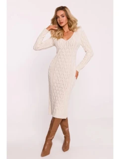 Dámske svetrové šaty M824 Light beige - MOE