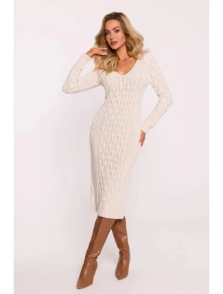 Dámske svetrové šaty M824 Light beige - MOE Dámske svetrové šaty M824 Light beige - MOE