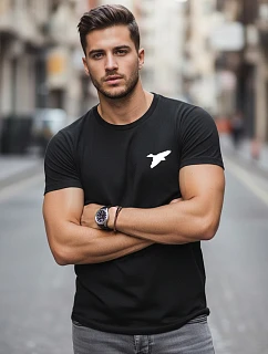 Pánske bavlnené tričko s potlačou vtákov čierne FashionStreet NX0183R