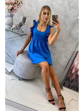 Šaty s volánikmi na bokoch nevädzovo modrej farby