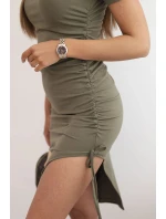 Dámska bavlnená sukňa s krátkymi rukávmi a nastaviteľným pásom khaki