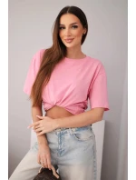Dámska bavlnená základná blúzka s krátkymi rukávmi svetlo ružová
