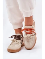 Sneakersy Damskie Z Podwójnym Sznurowaniem Panterka Beżowe Ollabes