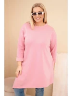 Dámske šaty v nadmernej veľkosti z viskózy s voľným strihom a dlhými rukávmi Dark Powder Pink