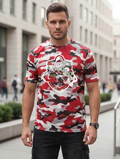 Klasické pánske tričko s kamuflážovým vzorom a červeno-bielou potlačou FashionStreet NX2003R