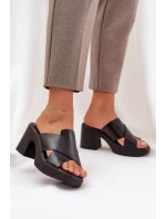 Lekkie Klapki Na Słupku Z Eko Skóry Czarne Kacaria