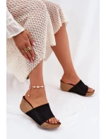 Zazoo 40311 Zamszowe Klapki Damskie Na Korkowym Koturnie Czarne