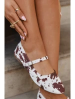 Zdobione Baleriny Damskie Z Paskiem W Łaty Biało-Brązowe Olivisse