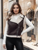 Dámska semišová vesta s ovčou kožušinou WOOLZIP hnedá FashionStreet TY4746z Dámska semišová vesta s ovčou kožušinou WOOLZIP hnedá FashionStreet TY4746z