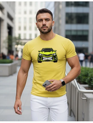 Pánske tričko s potlačou auta žlté FashionStreet NX5015R
