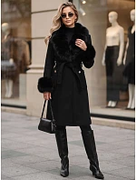 Dámsky kabát s odnímateľným kožušinovým golierom, čierny, FashionStreet TY6074 Dámsky kabát s odnímateľným kožušinovým golierom, čierny, FashionStreet TY6074