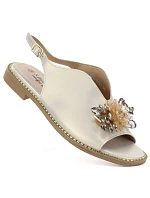 Dámske kožené ploché sandále s kryštálmi zlaté S.Barski 61-6004