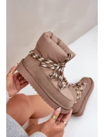 Zamszowe Śniegowce Damskie Z Grubym Sznurowaniem D.Franklin DFSH375003 Taupe