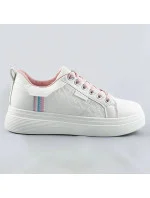 Bielo-ružové dámske šnurovacie sneakersy (C1029)