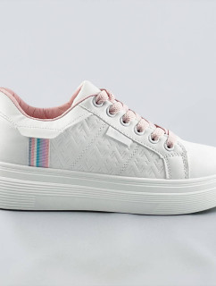 Bielo-ružové dámske šnurovacie sneakersy (C1029)