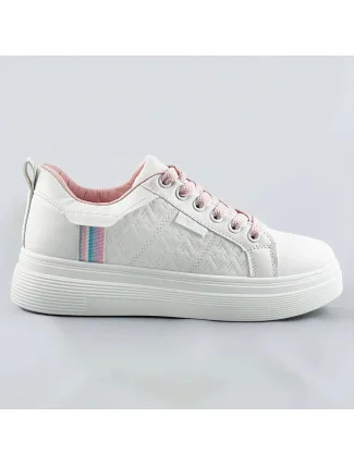 Bielo-ružové dámske šnurovacie sneakersy (C1029)