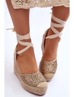 Wiązane Damskie Sandały Na Koturnie Beżowe Josephine