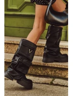 Ocieplane Wsuwane Kozaki Damskie Na Masywnej Platformie Z Kieszeniami Czarne Clarinda