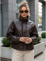 Dámska nadrozmerná hnedá kožená bunda FashionStreet TY5663